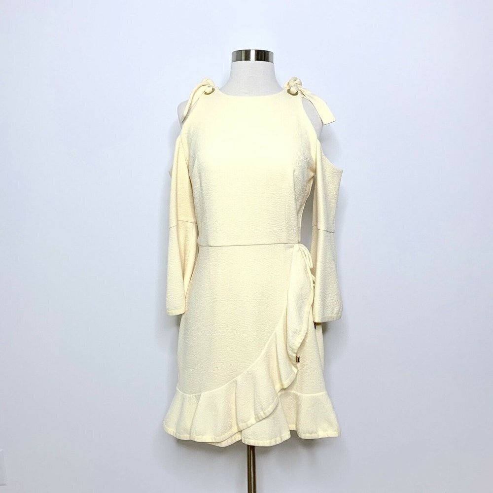 Rebecca Vallance Women's Dress Size 8 Yellow Billie Tie‎ Cold Shoulder Faux Wrap